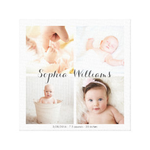 Simple, Modern Custom 4 Photo Baby Nursery Collage Canvas Print