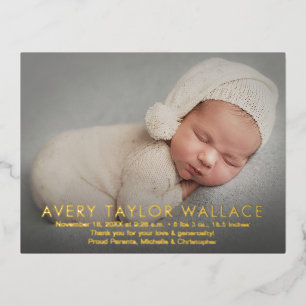 Simple Modern Custom Baby Shower Photo thank you Foil Invitation Postcard