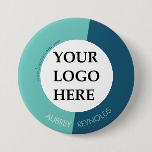 Simple Modern Custom Blue Green Logo 3 Inch Round Button