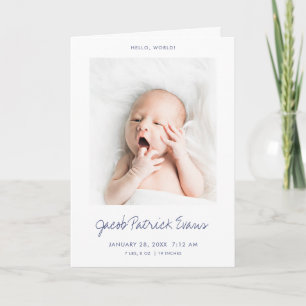 Simple Modern Custom Blue Script Boy or Girl Birth Announcement