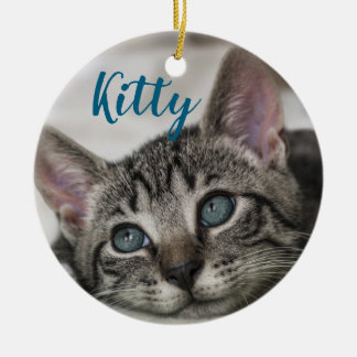Simple Modern Custom Cat Name and Photo  Ceramic Ornament