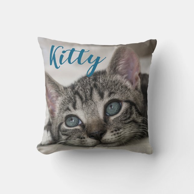 Simple Modern Custom Cat Name and Photo  Throw Pillow (Front)