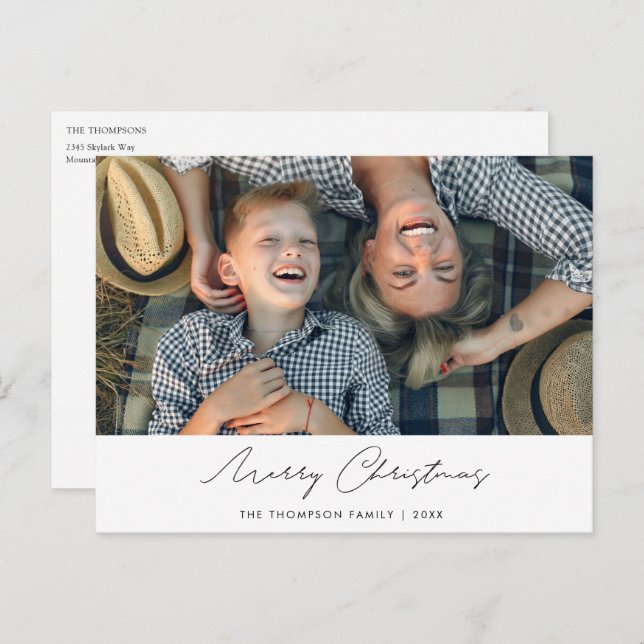 Simple Modern Custom Christmas Postcard with Photo (Front/Back)