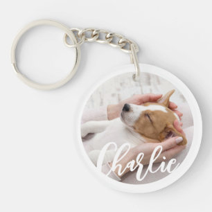 Simple Modern Custom Dog Name 2 Photo Acrylic Keychain