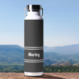 Simple Modern Custom Name Stylish Classic Grey Water Bottle
