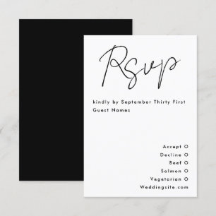 Simple Modern Custom Names Black White Wedding RSVP Card