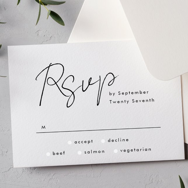 Simple Modern Custom Names Black White Wedding RSVP Card (Creator Uploaded)