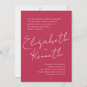 Simple Modern Custom Names Red Magenta Invitation
