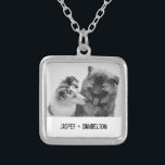 Simple, Modern Custom Pet or People Photo Silver Plated Necklace<br><div class="desc">Add your own photo and text to create a unique photo gift. This necklace or pendant is ready to be customized with your photo and your own names or message in distressed black typewriter style lettering. The simple, modern black and white style looks great with black and white or colour...</div>