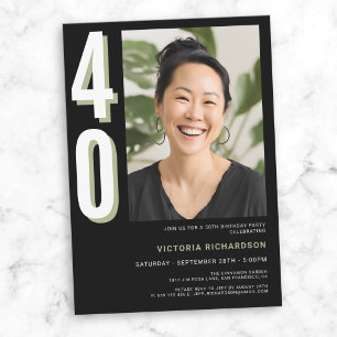 Simple Modern Custom Photo 40th Birthday  Invitation
