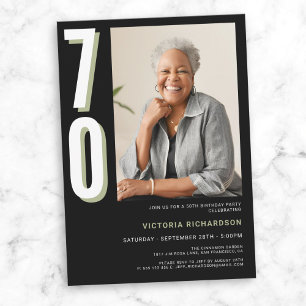 Simple Modern Custom Photo 70th Birthday Invitation