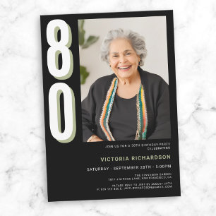 Simple Modern Custom Photo 80th Birthday Invitation