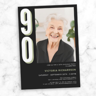 Simple Modern Custom Photo 90th Birthday  Invitation