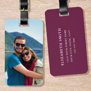 Simple Modern Custom Photo Luggage Tag Plum