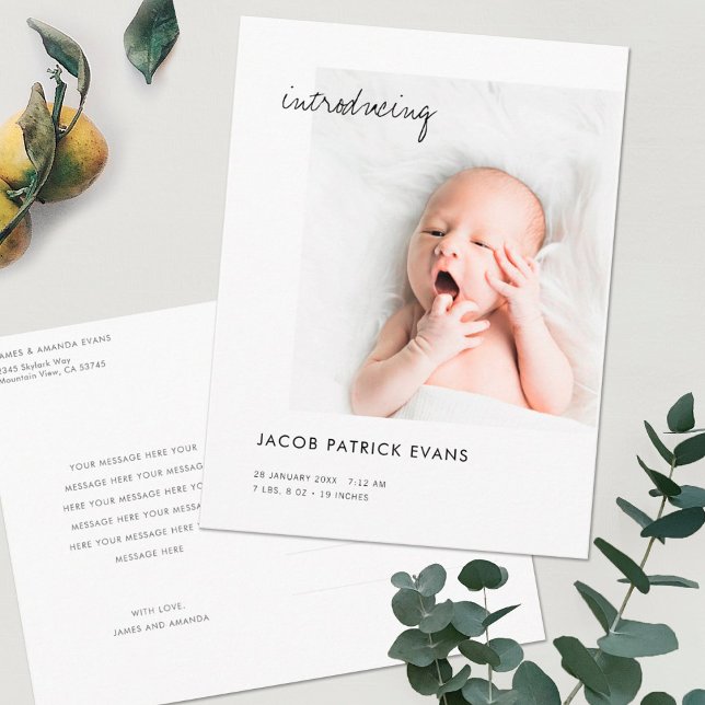 Simple Modern Custom Photo New Baby Birth Announcement Postcard (Creator Uploaded)