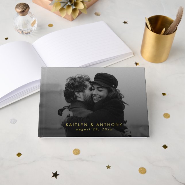 Simple Modern Custom Photo Wedding Guest Book (Front Open)