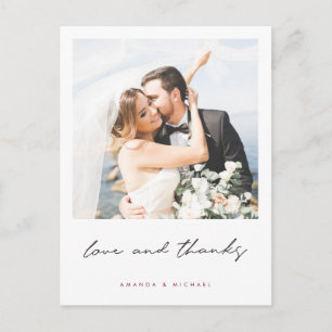 Simple Modern Custom Photo Wedding Thank You Postcard