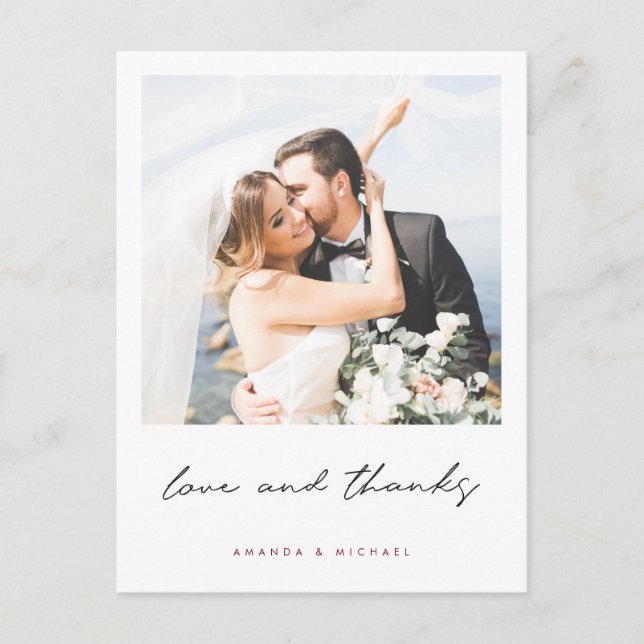 Simple Modern Custom Photo Wedding Thank You Postcard (Front)