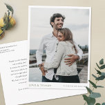 Simple Modern Custom Photo Wedding Thank You Postcard<br><div class="desc">This simple, stylish modern photo wedding thank you postcard template features your names beneath your photo along with 'LOVE & THANKS' highlighted in an elegant medium dark shade of green. The other text on both sides is a slightly softened black by default. You might choose to change the font, colour...</div>