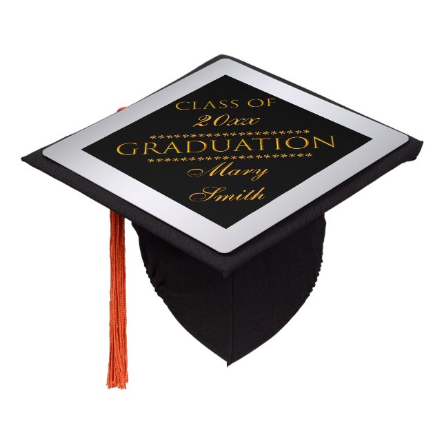 Simple Modern Customize Gold Silver Graduation Cap Topper (Angled)