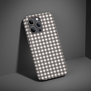 simple modern Cute Espresso brown gingham pattern  iPhone 16 Case