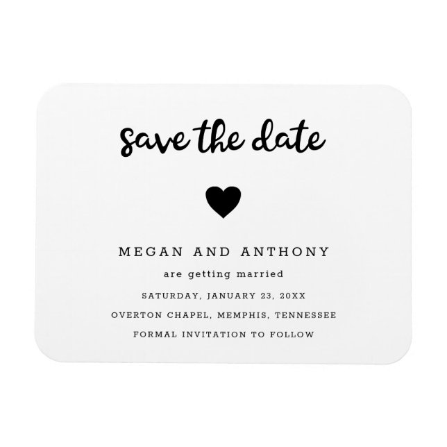 Simple Modern Cute Heart Wedding Save the Date Magnet (Horizontal)