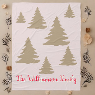 Simple modern cute neutral cabin script gold tree  fleece blanket