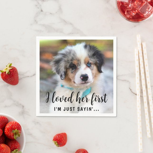 Simple Modern Cute Photo Funny Dog Wedding Napkin (Insitu)