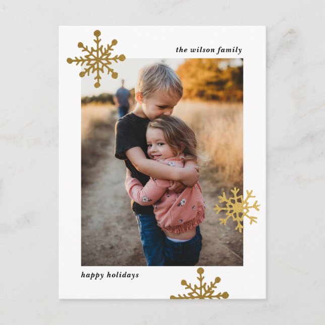 Simple Modern Cute Snowflake Photo     Holiday Postcard (Front)