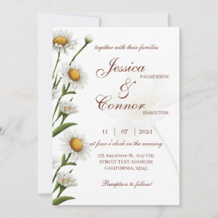 Simple Modern Daisy Watercolor Floral Wedding  Invitation