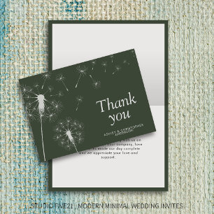 Simple Modern Dandelion Moss Green Thank You Card