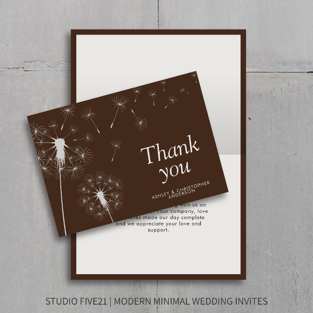 Simple Modern Dandelion Walnut Brown Thank You Card (Creator Uploaded)