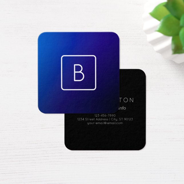 Simple Modern Dark Blue Ombre Gradient & Monogram (Desk)