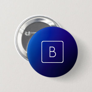 Simple Modern Dark Blue Ombre Gradient & Monogram 2 Inch Round Button