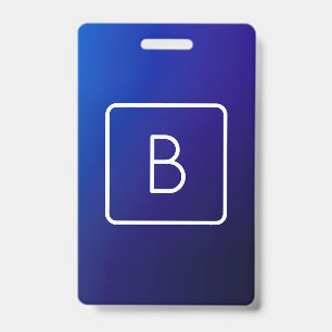 Simple Modern Dark Blue Ombre Gradient & Monogram Badge