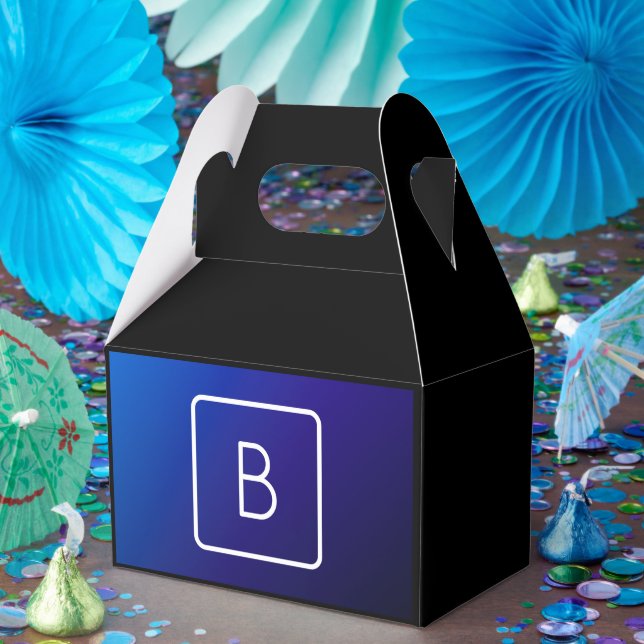 Simple Modern Dark Blue Ombre Gradient & Monogram Favor Box (Party)