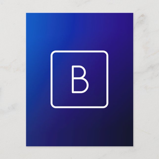 Simple Modern Dark Blue Ombre Gradient & Monogram Flyer (Front)