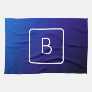 Simple Modern Dark Blue Ombre Gradient & Monogram Kitchen Towel
