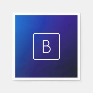 Simple Modern Dark Blue Ombre Gradient & Monogram Napkin