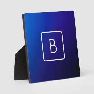 Simple Modern Dark Blue Ombre Gradient & Monogram Plaque