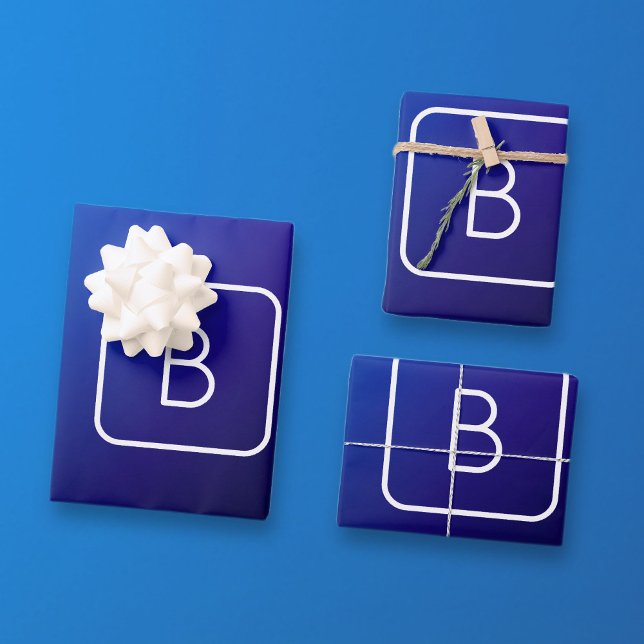 Simple Modern Dark Blue Ombre Gradient & Monogram Wrapping Paper Sheet (Creator Uploaded)
