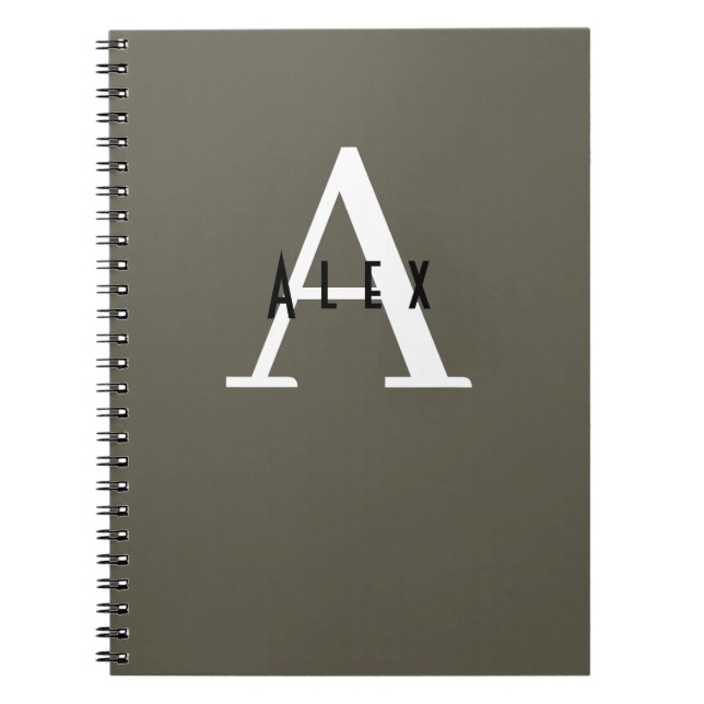 Simple Modern Dark Green Monogram Name + Initial Notebook (Front)