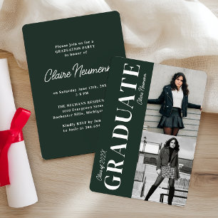 Simple Modern Dark Green Photo Graduation Party Invitation