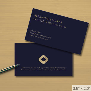 Simple Modern Dark Navy Blue Gold Logo Business Card