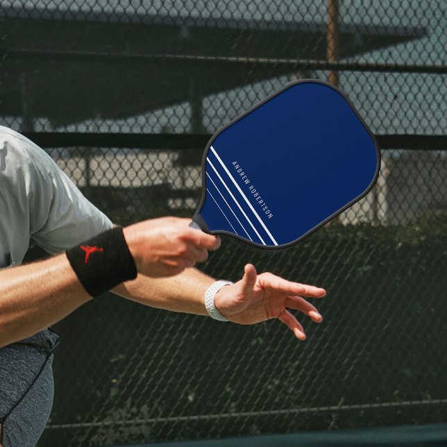 Simple Modern Dark Navy Blue Stripes Pickleball Paddle (Creator Uploaded)