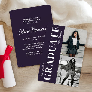 Simple Modern Dark Purple Photo Graduation Party Invitation