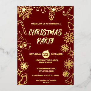 Simple Modern Dark Red and Gold Elegant Xmas Party