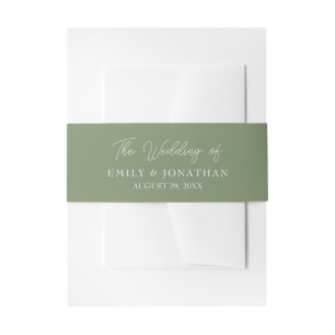 Simple Modern Dark Sage Green Gold White Wedding Invitation Belly Band