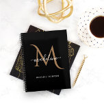 Simple Modern Decorative Black Gold Monogram Planner<br><div class="desc">Design feature minimalist decorative monogram with trendy script calligraphy. Simple minimalist black and gold home office planner.</div>