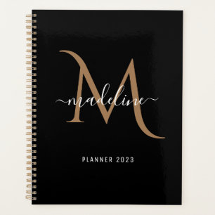 Simple Modern Decorative Black Gold Monogram Planner